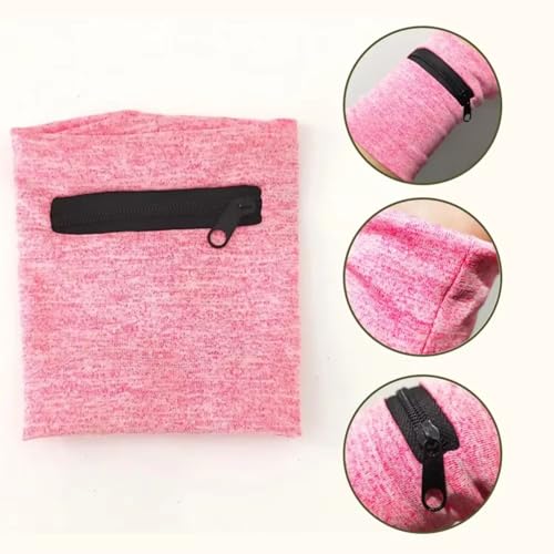 Unisex Zipper Wrist Wallet, Stretch Spandex Wristband Pouch Sweatband, Portable Wrist Purse for Running Jogging Hiking Gym Fitness Travel, Holds Keys Cash Small Items - color: Pink