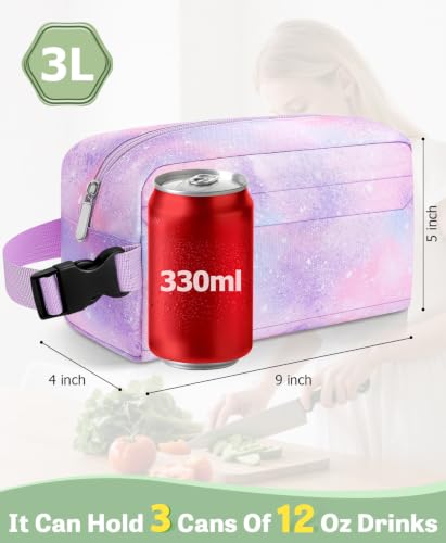 Small Lunch Bag, Freezable Snack Bag for Kids, Mini Lunch Box - color: Pink Starry Sky