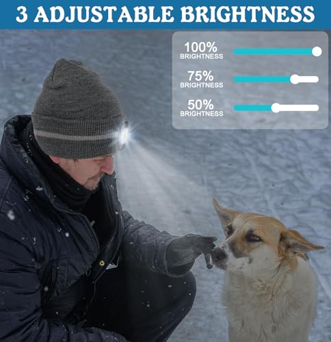MELASA Reflective Stripe Beanie with the Light, Warm Hat with Light Outdoor - color: Black