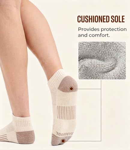 BAMBOO COOL Athletic Ankle Socks Womens Moisture-Wicking 5/6 Pairs - color: White*2,gray*1,khaki*1,black*1, size: Medium