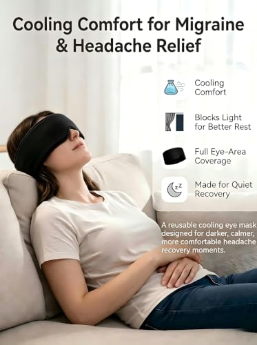 Cooling Gel Eye Mask for Puffy Eyes, Migraine & Headache Relief, Full Eye-Area Cold Compress for Eyes & Temples, FSA Eligible HSA Reusable Eye Ice Pack for Swelling & Post-Surgery Recovery - color: Black