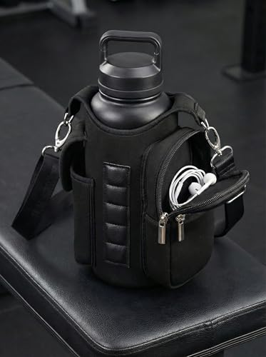 RICHEN Magnetic Gym Bag,Magnets Gym Water Bottle Bag Carrier Holder with Pockets & Strap Fit for 18 to 40 oz Owala Hydro Flask Yeti, Gym Accessories for Men Women,Walking, Hiking - color: Charcoal Black