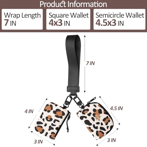 COOLANS Mini Wristlet Wallets Dual Pouch,Around Wristlet Handbag Wallet for Women Zip Cards Holder,Wristlet Bracelet Purse - color: Leopard Beige