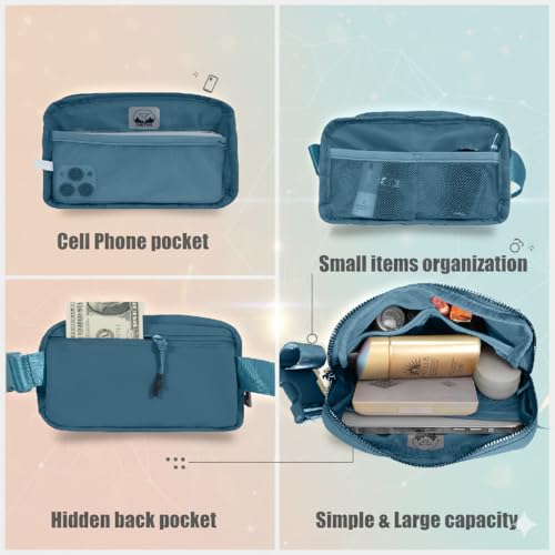 INTINI Crossbody Fanny Pack for Women, Small Belt Bag Waist Purse with Adjustable Strap, Mini Hip Pack Side Bag for Travel, Running, Gym and Daily Wear - color: S - Steel Blue