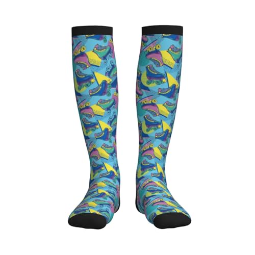 Crazy Fun Compression Socks, Unisex Knee High Support Socks - color: Roller Skates
