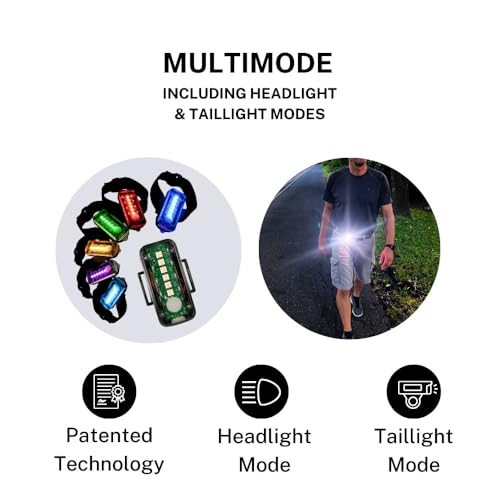 SpectraFLUX™ Wearable Multicolor Safety Light, USB Rechargeable, 12 Modes, Running Walking Cycling Biking Scooting, Including Red Taillight & White Headlight, Multiple Mount Options