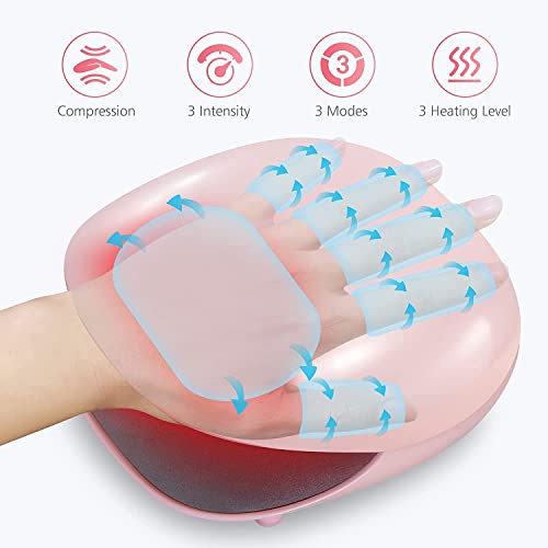 COMFIER Wireless Hand Massager with Heat -3 Levels Compression & Heating,Rechargeable Hand Massager Machine for Carpal Tunnel,Ideal Gifts for Women (Petal Pink) - color: Pink