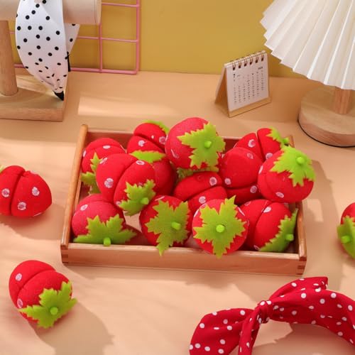 18 pcs Strawberry Sponge Hair Rollers Heatless Curls Overnight Hair Curlers to Sleep in Soft Foam Curlers for Natural Waves Diy Styling Tool