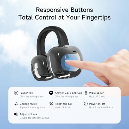A80 Open Ear Earbuds, Clip On Wireless Headphones with Microphone - color: DarkGray