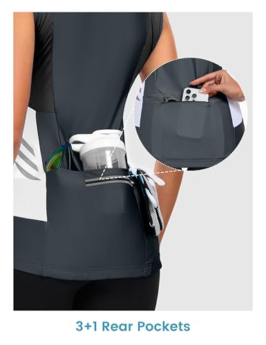 Little Donkey Andy Women's Half Zip Breathable Cycling Vests Reflective Sleeveless Jerseys Shirts Running 4 Rear Pockets - color: A01.steel Grey, size: Medium
