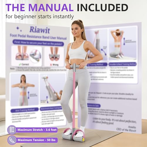 Pedal Resistance Band with Handle, 6-Tube Natural Rubber Exercise Bands - color: Gray & Pink