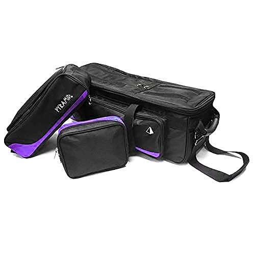 Pyramid Path Triple Tote Roller Plus Bowling Bag with Detachable Shoe Bag (Fits US Mens Size 15), Accessory and Side Pocket, Lightweight Travel Design - color: Black/Purple