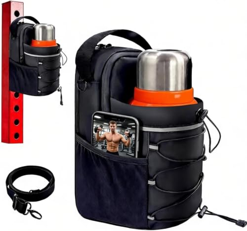 Magnetic Gym Bag , 20/36/46oz Heavy -Duty Magnetic Gym Bag with Strong Magnets, Sports Crossbody Water Bottle Holder with 5 big Pocket & Shoulder Strap,Sling Bag for Travel, Gym Accessories
