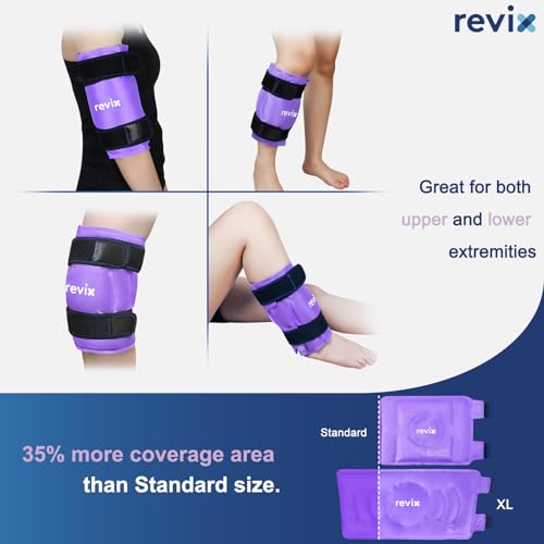 REVIX Knee Ice Pack Wrap for Pain Relief, Reusable Gel Cold Compress - color: Purple
