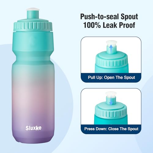 SLUXKE 2Pack 32oz Bike Water Bottle, 1000ml Sports Cycling Water Bottle Easy to Squeeze, Lightweight Fits Most Bike Cages Bicycle - color: Hydrangea & Black, size: 32 Ounces