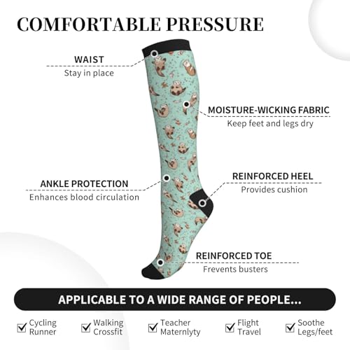 Compression Socks Women Knee High Support Circulation Stockings for Running Cycling Flying - color: Otter