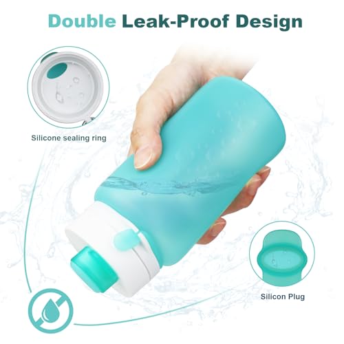 PLTCAT Collapsible Water Bottles, 19oz Foldable Silicone Travel Bottles - color: Green and Taro Purple