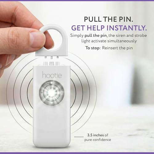 HOOTIE Personal Safety Alarm for Women, Men and Kids — 130dB Personal Alarm Keychain, Pull Pin Safety Alarm Keychain with Strobe Light, Self-Defense Alarm for Campus, Travel and Running — White - color: White