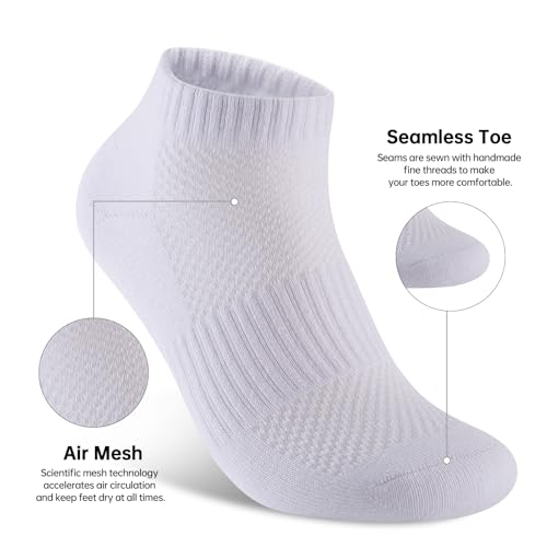 Womens Cotton Ankel Socks, Athletic Performance Running Moisture Wicking Breathable socks - color: 6 Pairs White, size: Large-X-Large