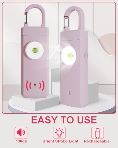 Rechargeable Personal Safety Alarm for Women, 130dB Loud Siren & Strobe