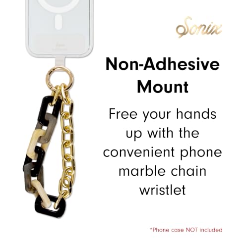 Sonix Phone Wristlet - Detachable Universal Smartphone Wrist Strap, Hands-Free Lanyard Cellphone Bracelet with Tether Tab - color: Marble & Chain Black