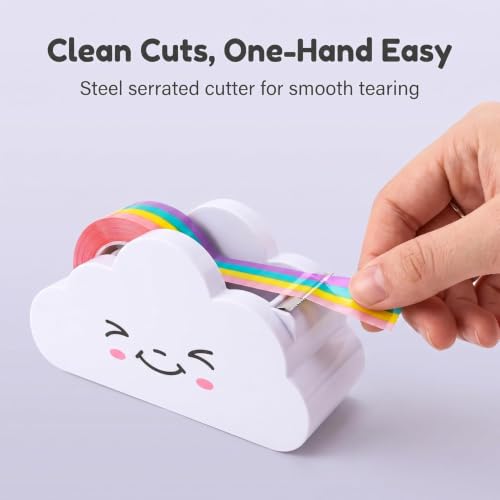 White Tape Desk Dispenser Cute Tape Dispenser Cloud Tape Cutter with Rainbow Novelty Tape Dispenser Holder for Home School Office Stationary Packaging Wrapping Craft Supplies Tape Dispensers