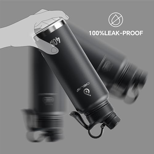 Ideus 40oz Stainless Steel Insulated Water Bottle with 2 Lids, Black - color: Black, size: 40 Ounces