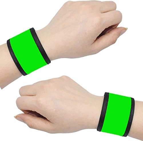 LED Glow Slap Bracelets Light Up Wristbands Flashing Arm Wrist Bands High Visibility Safety Gear Lights for Cycling Walking Running Concert Camping Outdoor Sports, Fits Women Men - color: 2 Pack - Green