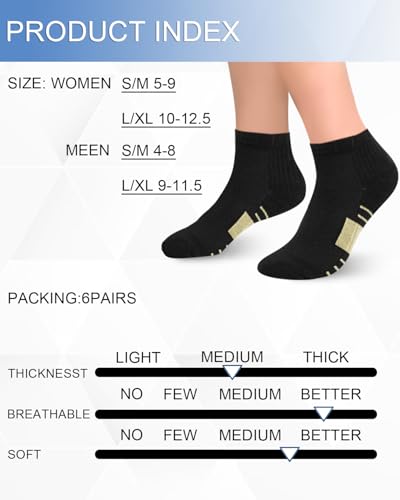 6 Pairs Copper Ankle Compression Socks for Women ＆ Man,Running Socks - color: 01-6black, size: Small-Medium
