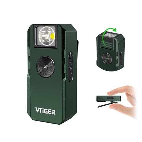 VTIGER C1 Rechargeable EDC Flashlight Clip-on Light, 1300 Lumens Powerful Portable Mini Swivel Clip Light,Multi-Mode,IPX6 Waterproof, Magnetic Small Pocket Lights for Cycling,Working,Emergency,Signal