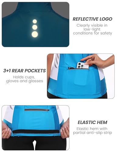 Little Donkey Andy Women's Half Zip Breathable Cycling Vests Reflective Sleeveless Jerseys Shirts Running 4 Rear Pockets - color: A01.lake Blue, size: Medium