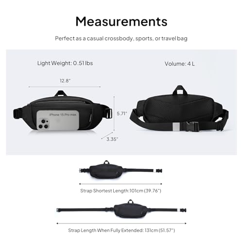 TOPEAST Waist Pack Large Capacity Fanny Pack with Hidden Water Bottle Pocket, Water Resistant Crossbody Sling Bag for Men Women, Adjustable Belt Bag for Hiking Running Travel Cycling - color: BLACK