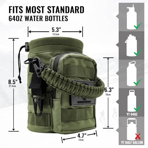 NATURE PIONEOR 32 64 128oz Tactical Water Bottle Pouch, MOLLE Bottle Holder - color: Green, size: 64OZ