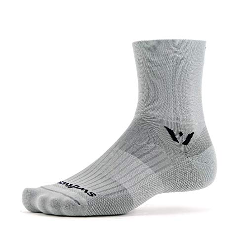 Swiftwick ASPIRE FOUR Trail Running, Cycling Crew Socks, Firm Compression Fit - color: Pewter, size: Small