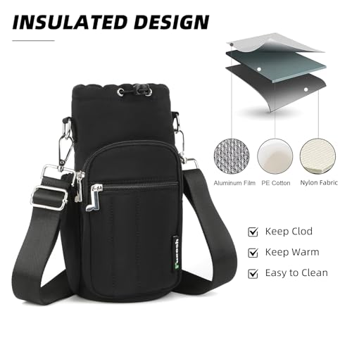 Rueesh Water Bottle Holder Bag with Adjustable Strap - color: Black