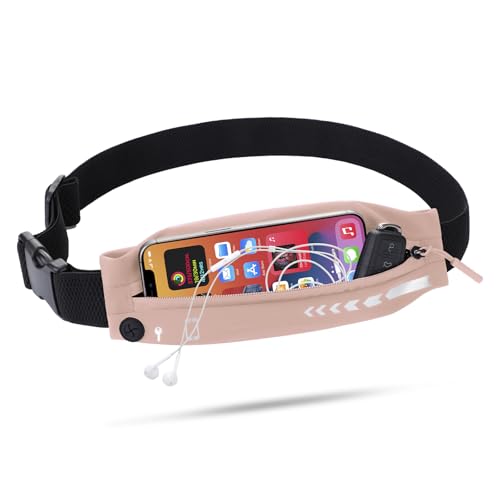 USHAKE Slim Running Belt Women Men, Bounce Free Fanny Pack Phone Holder - color: Pink