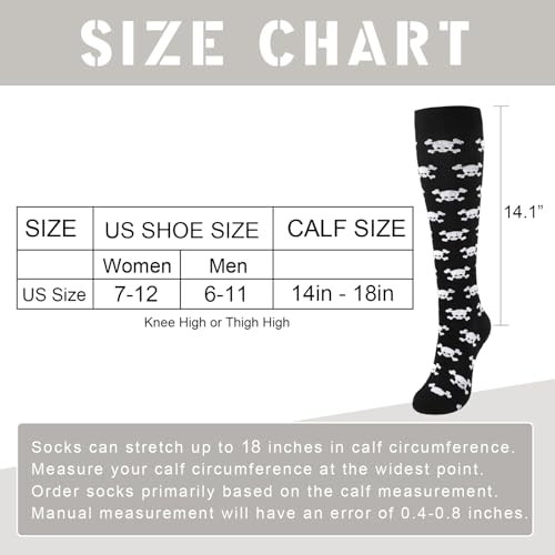 Junely Compression Socks for Women Knee High Stockings Funny Cute - color: A10skull01