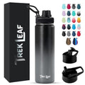 Travel Water Bottle with 3 Lids (Spout, Straw, Flip) Leak Proof, Quality, Vacuum Insulated, Stainless Steel (Charcoal Fog, 22 oz) - color: Charcoal Fog, size: 22 Ounces