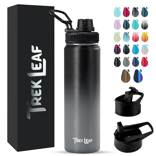 Travel Water Bottle with 3 Lids (Spout, Straw, Flip) Leak Proof, Quality, Vacuum Insulated, Stainless Steel (Charcoal Fog, 22 oz) - color: Charcoal Fog, size: 22 Ounces