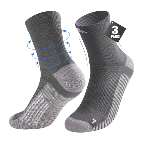 Mens Compression Running Socks: 15-20 mmHg Arch Support Non-Slip - color: D-gray Gray Gray, size: 6-9