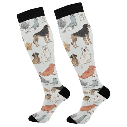 Wusikd Heartbeat Symbol Compression Socks for Women and Men Circulation Black Long Socks for Athletic Running 1 - color: Dogs