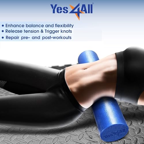 Yes4All Medium Firm Round PE Foam Roller for Pilates, Yoga, Stretching, Balance & Core Exercises - 4 Sizes 12/18/24/36-inch