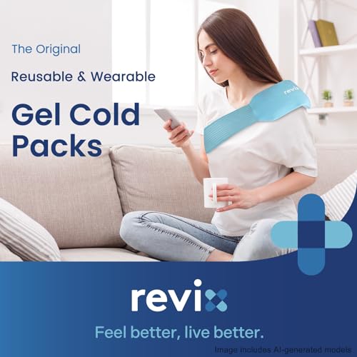 REVIX Ice Pack for Injuries Reusable, 2-Pack Hot & Cold Gel Wrap with Strap - color: Blue, size: Medium 10 x 5 Inch