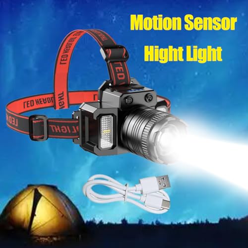 Headlamp Flashlight, Ultra-Light Bright LED Rechargeable Headlight with USB Cable, 5 Light Mode, Motion Senser and Adjustable Angle and Zoom Modes for Outdoor Camping Running Hiking Fishing