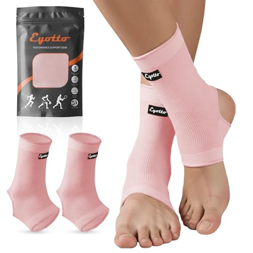 eYotto Ankle Compression Sleeve, Ankle Brace Socks for Men & Women (1 Pair) - color: Light Pink, size: X-Large