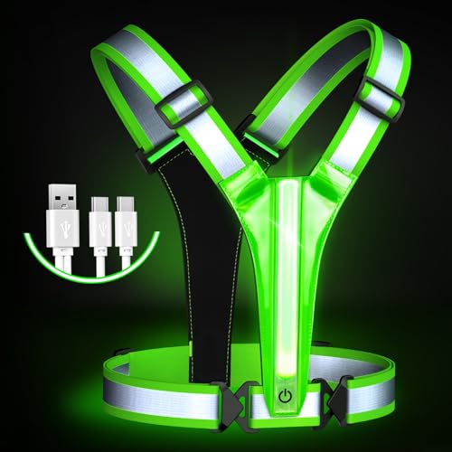 LED Reflective Running Vest, Light UP Reflective Vest, Safety Light Gear for Night Walking Cycling for Women Men Kid - color: Green