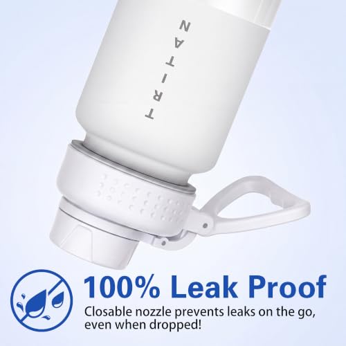 OLDLEY 32oz Water Bottle with Handle, BPA-Free Tritan Reusable Sports Water Bottle with Leak-Proof Dust Lid, Wide Mouth, Cup Holder Friendly, Half Frosted Clear Bottle for Gym,Travel, Work,Pure White - color: Pure White