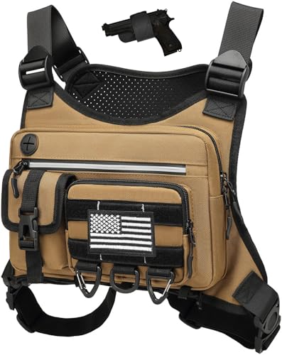 HAMBOLY Chest Bag for Men and Women, Tactical Running Chest Pack with Pistol Holster - color: Black and Brown