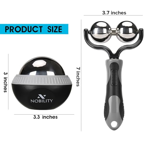 Nobility Massage Ball Roller– Ice Cold and Hot for Deep Tissue and Sore Muscle Relief of Stiffness and Stress, Body, Neck, Back, Foot, Plantar Double Grey - color: Grey