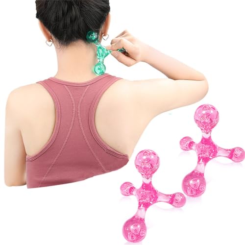 Manual Trigger Point Massage Tool, 2 Pcs 4 Knob Massager Deep Tissue Manual Massager Pressure Point Palm Massage Tool Handheld Back Massagers for Muscle Pain Stress Relief (Pink) - color: Pink